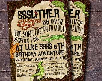 Reptile Party Invitation, Boys Birthday Invitation, Reptile Themed Party, Reptile Birthday Invitation, Snake Party, Snake Invitation,