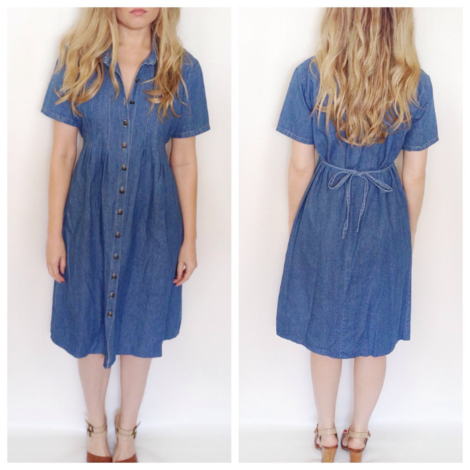 12886 Blue Shirt Collar Patterned Dress