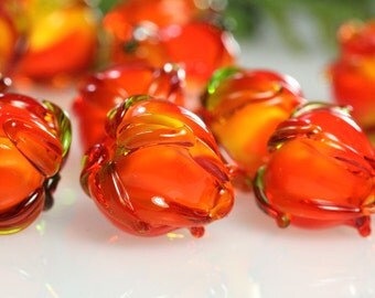 Lampwork bead orange yellow flower bud sra