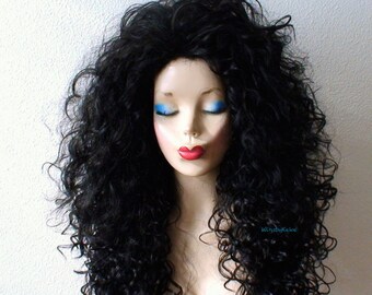 Cosplay wig. Black wig. Long curly black hair wig. Drag Queen. Celebrity hairstyle Cosplay wig.