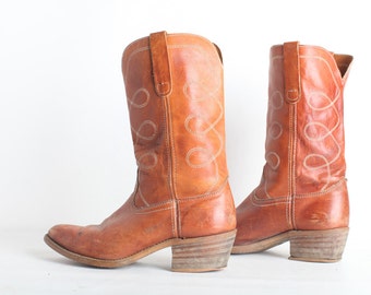 Size 10 Mens's Vintage Brown Leather Cowboy Boots