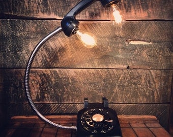 Vintage Black Rotary Phone Lamp - Gooseneck Desk Lamp, Home Office Decor