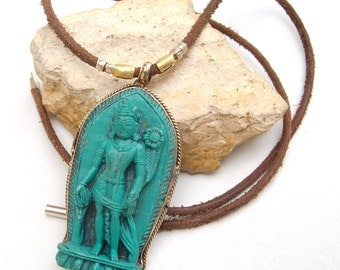 Buddha necklace, Women leather necklace, Esoteric, Amulet, Rustic leather necklace women,