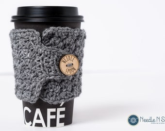 Gray crochet cup cozy, crochet mug cozy, coffee gift, office gift