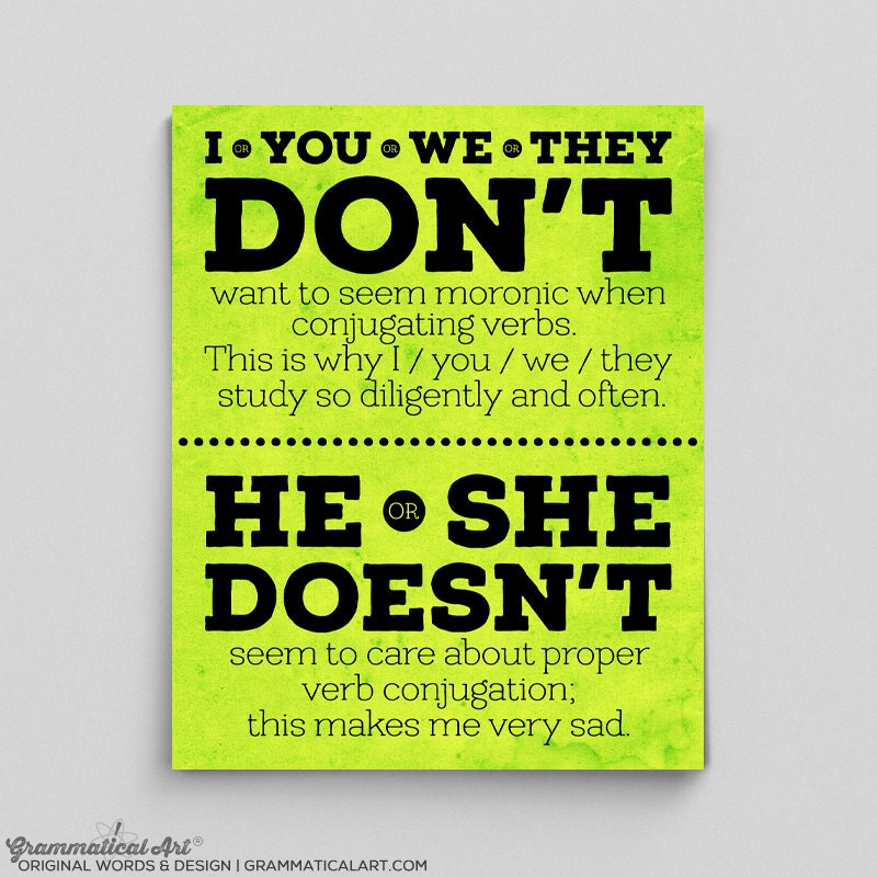 Don't Doesn't Grammar Verb Conjugation English Teacher