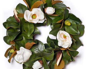Magnolia wreaths | Etsy - Magnolia Wreath w/ White Blossoms 24