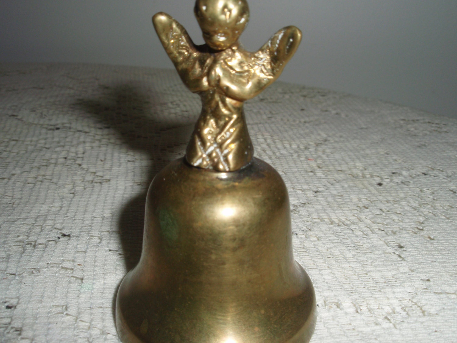 Vintage Brass Bell with Praying Angel child Old solid brass