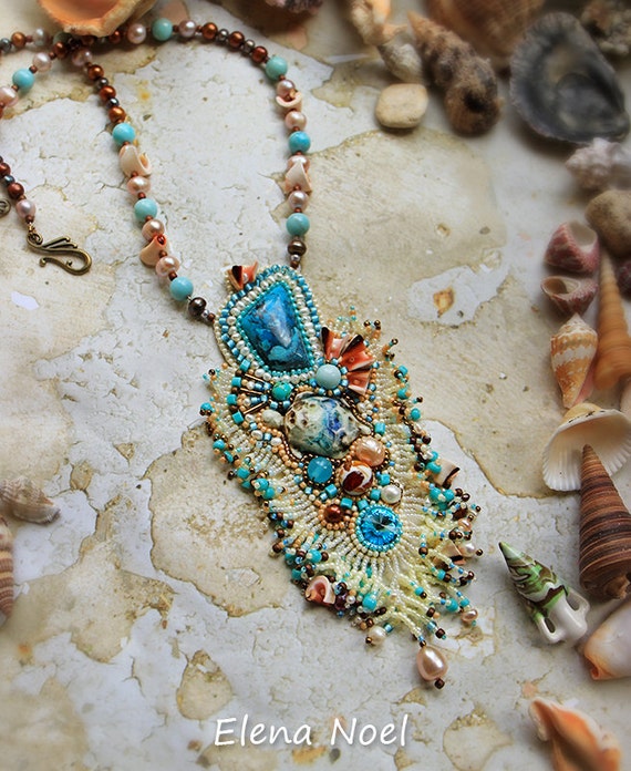 Coral reef. Necklace with a pearls and the ceramic by ElenNoel
