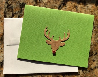 Rudolph Reindeer Christmas Cards, set of 4, with envelopes, blank inside
