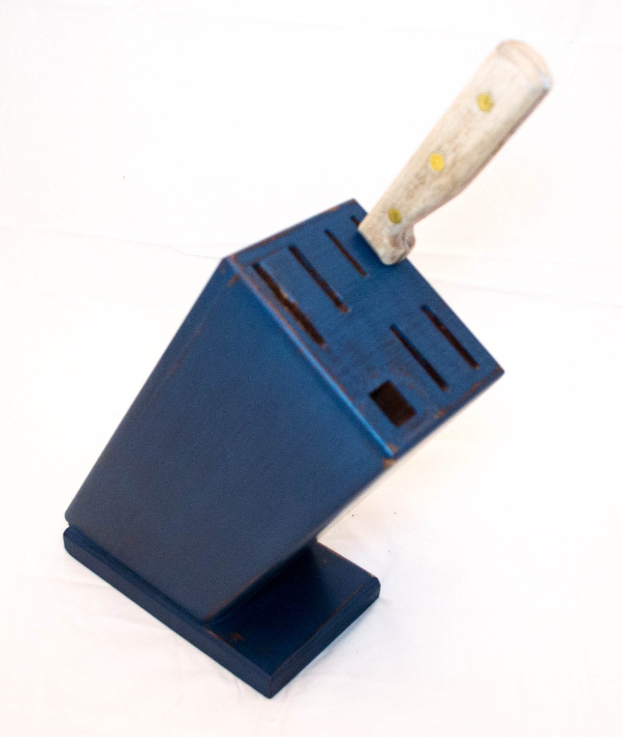 Wooden Knife Block Navy Blue Knife Block SHABBY CHIC Knife