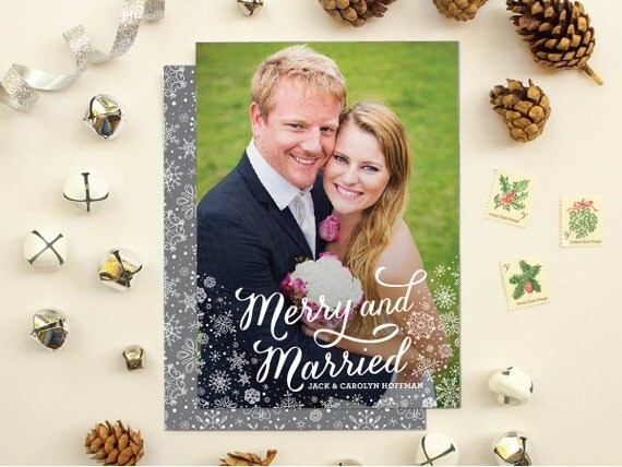 Wedding Photo Card, Just Married Holiday Cards, Newlywed Christmas ...