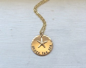 Under the Sea necklace, the little mermaid, gold filled starfish, personalized