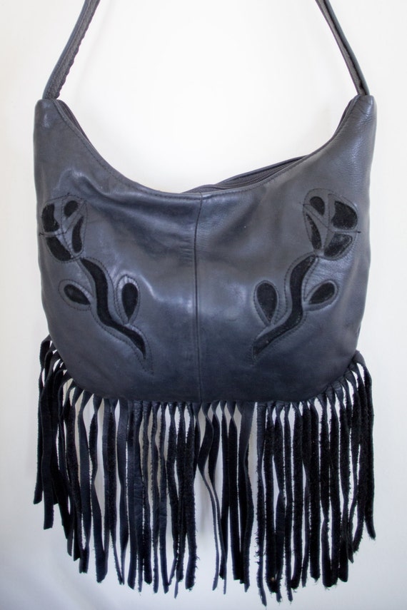 FRINGE LEATHER PURSE Womens 90s leather Grunge adjustable