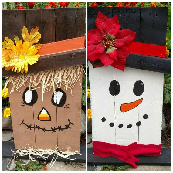 Reversible Snowman Scarecrow Reclaimed Recycled Renewed Wood