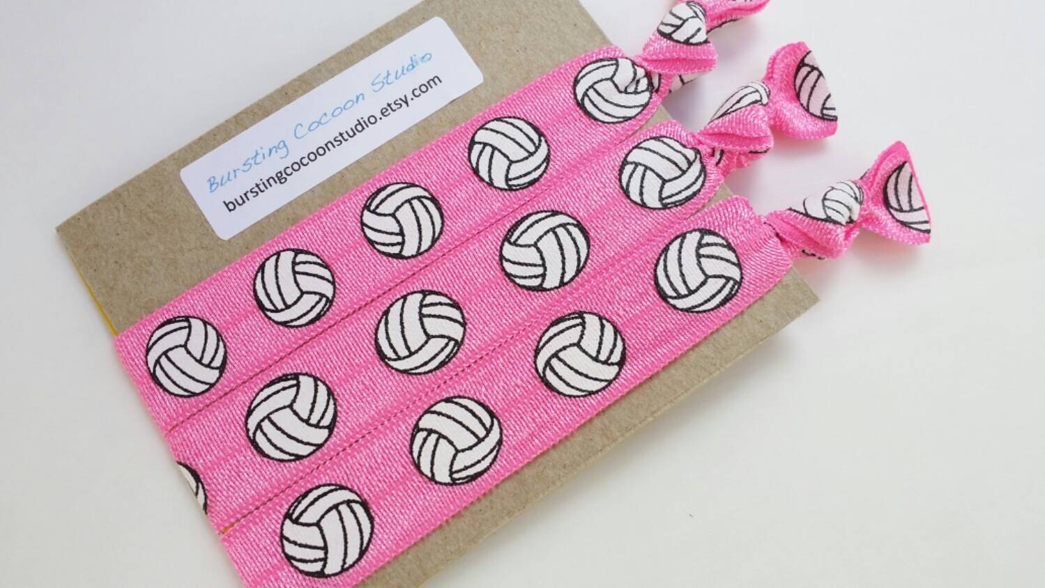 Pink volleyball hair ties set of 3 beach by BurstingCocoonStudio