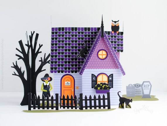 Halloween Haunted House Kit Paper Dollhouse by PaperBuiltShop