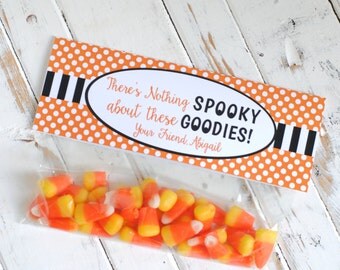 Polka Dot Halloween Goodies Custom Treat Bag Topper - Halloween Favor Treat Bag Labels - DIGITAL DESIGN or HANDCRAFTED
