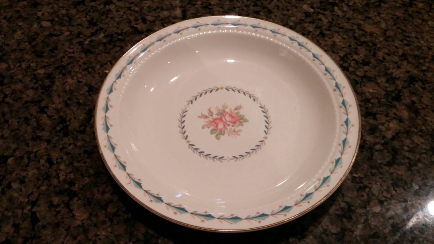 thumbnail interactive-video image 1 of Vintage Hall China Harmony House Mount Vernon Dinnerware Set – Blue, 1950s USA Made 1 of 2