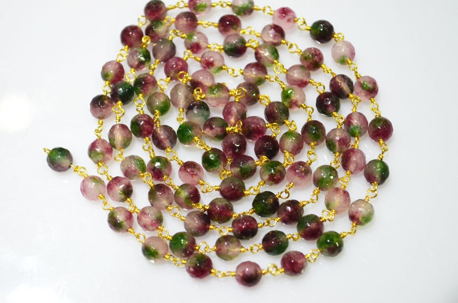 Natural Watermelon Tourmaline color Jade Quartz Wire Wrapped