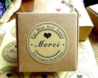 Merci Kraft Seal Sticker / Label , 36 stickers , for Gift Wrap & Card-Making