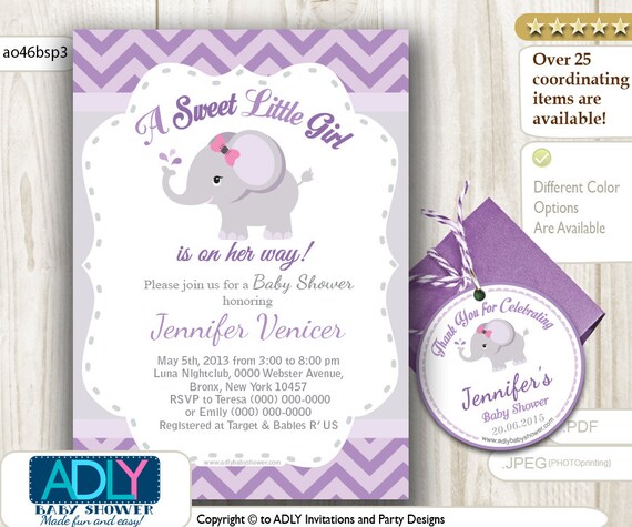 Purple And Grey Baby Shower Invitations 1