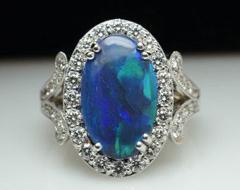 oval black opal diamond halo engagement ring cocktail band wedding ring vintage ring opal ring opal - Black Opal Wedding Rings oval black opal diamond halo engagement ring cocktail band wedding ring vintage ring opal ring opal - Black Opal Wedding Rings