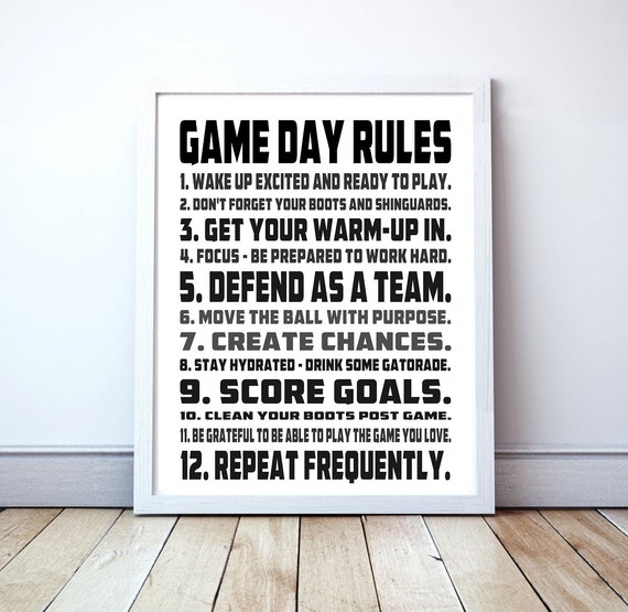 Game Day Rules Custom Soccer Typography Print
