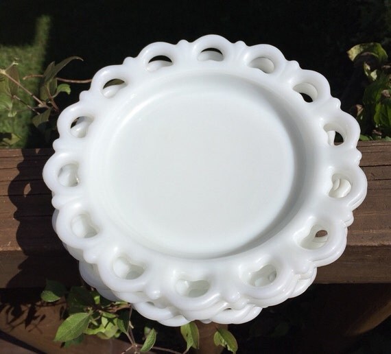 Vintage milk glass scalloped plate Milk White Line Old