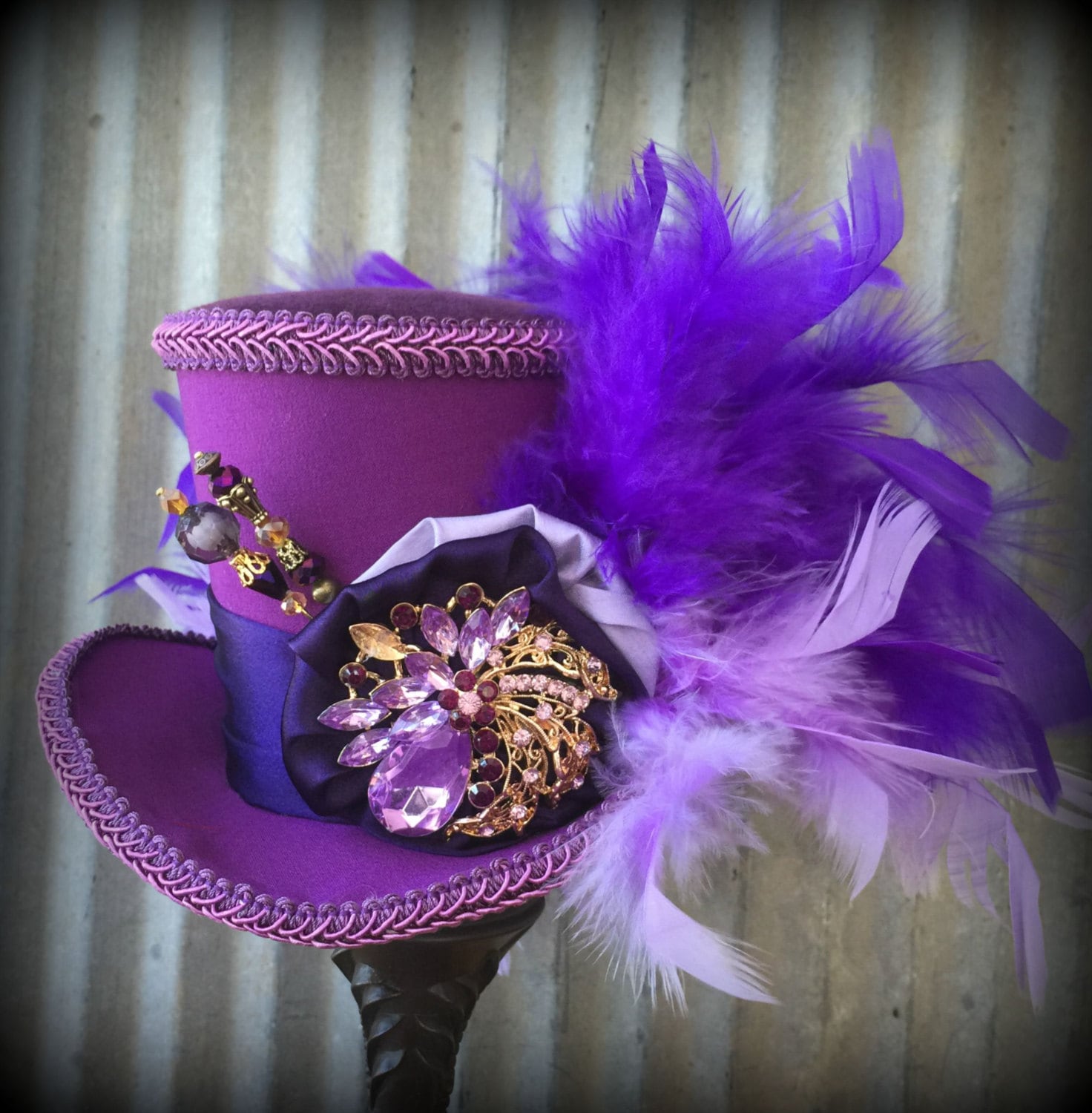 Purple Mini Top Hat Rhinestone Hat Mad Tea Party Mad Hatter