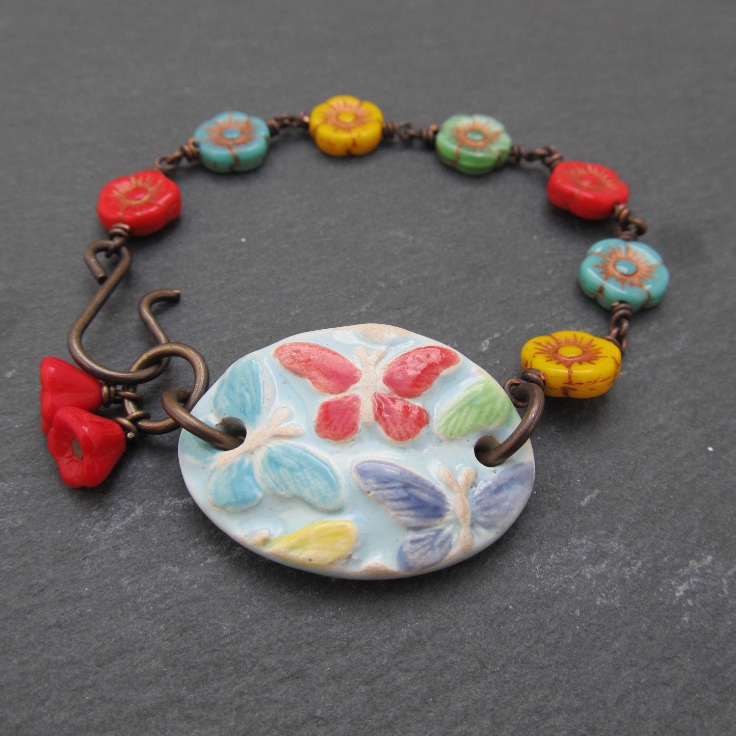 Beaded butterfly bracelet artisan bracelet OOAK by BeadyDaze