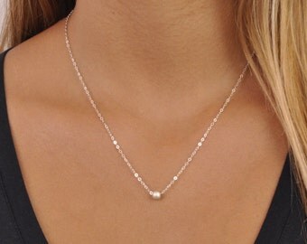 Minimal Sterling Silver Necklace; Silver Bead Necklace; Layering Necklace; Dainty Silver Necklace; Everyday Necklace; Simple Silver Necklace