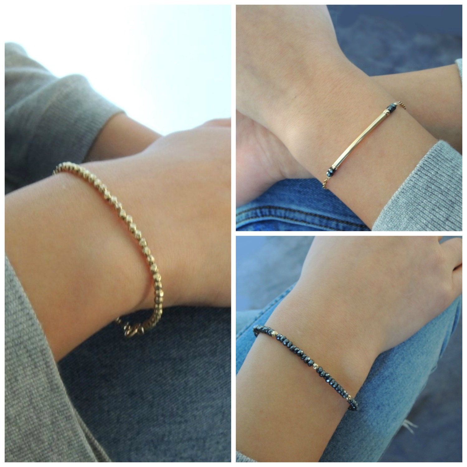 Delicate Gold Bracelet Set Everyday Dainty Gold Filled