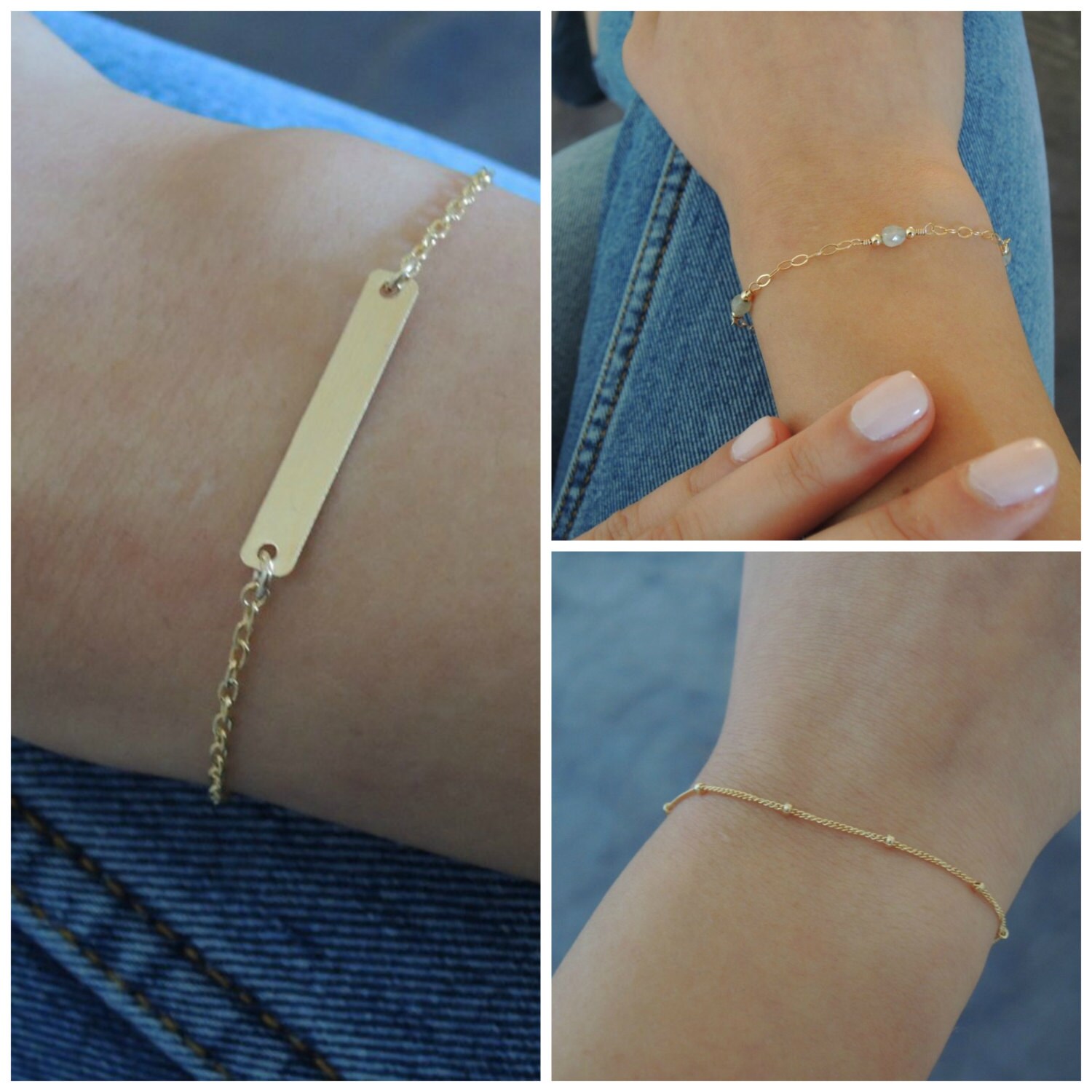 Delicate Gold Bracelet Set Gold Filled or Sterling Silver