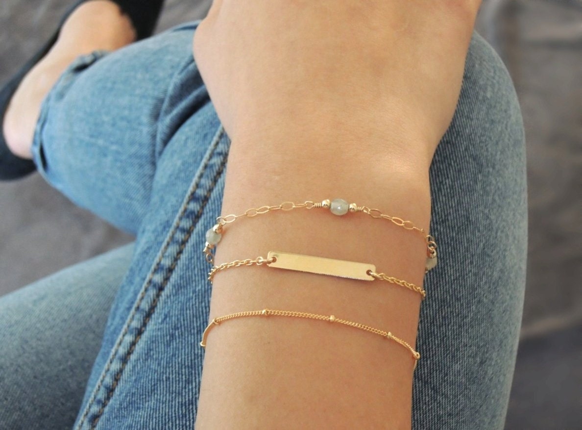 Delicate Gold Bracelet Set Gold Filled or Sterling Silver