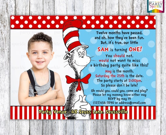 PRINTABLE Cat in the Hat Birthday Invite Personalized