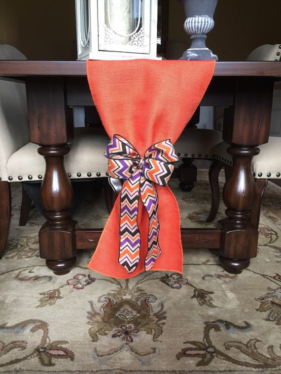 Orange Burlap Table Runner with tieon bow Fall by SassafrasHome