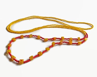 Long necklace in sunny yellow and red, bohemian jewelry