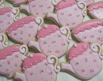 Tea Pot and Tea Cup Cookies, Victorian Cottage Chic Cookies - Birthday Party, Vintage Tea Party Cookie Favors, Party Favors, Custom Cookies