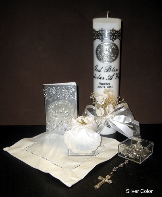 Personalized Christening Baptism Candle Gift Set