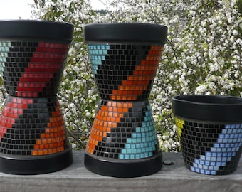 Very Cool and Funky Bright Coloured Mosaic Planters with a Twister Design - Contemporary