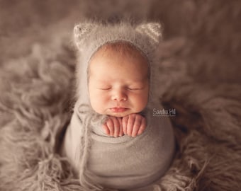 Knit Angora Kitty Bonnet//Newborn Hat//Newborn Photo Prop//Knit Baby Hat//Angora Hat//Animal Hat//Newborn Prop//Photography Prop/Softest Hat