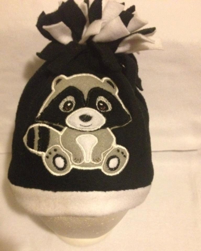 Raccoon Fleece Hat Fleece Hat Applique Hat Kids by YarnPlusThread