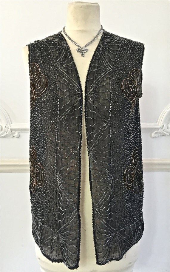 1920s Beaded Cotton Waistcoat / Jacket by PenniesLondon on Etsy