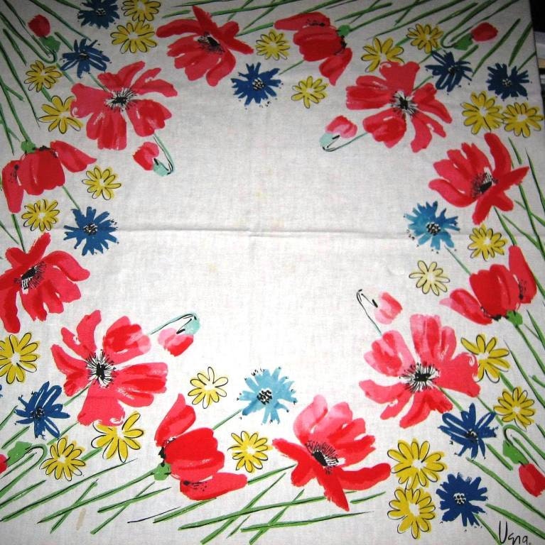 Vintage VERA Neumann tablecloth cotton square floral red