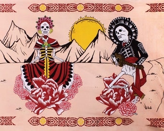 Day of The Dead Tapestry Psychedelic Sugar Skulls dia de los muertos Art 60 x 90