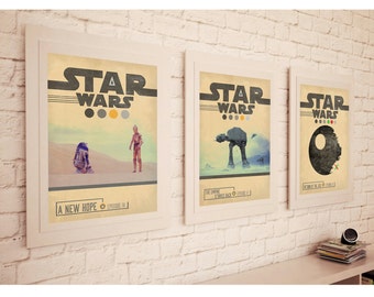 STAR WARS TRILOGY Episode 4 , 5 , 6 Movie Set Posters * Retro Vintage Minimal Design Wall Art Print* Gift For Him , Gift For Her