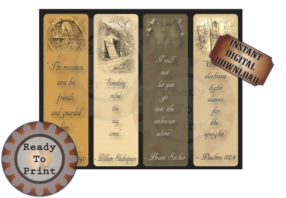 4 spooky bookmark quotes printable goth by theglockycoggler