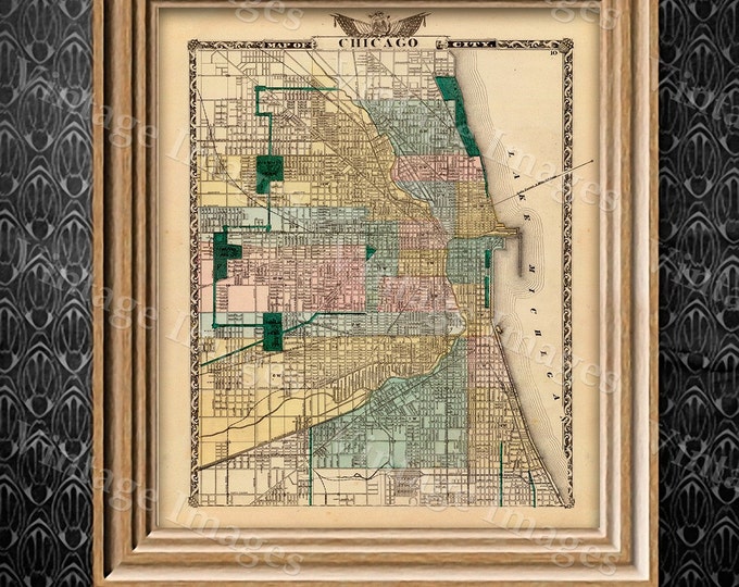 Vintage Map of Chicago, 1857 Chicago Illinois map Antique Chicago Map Restoration Hardware Style Map up to 43" x 54" Old Chicago Wall map