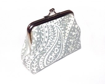 Grey paisley print canvas coin purse