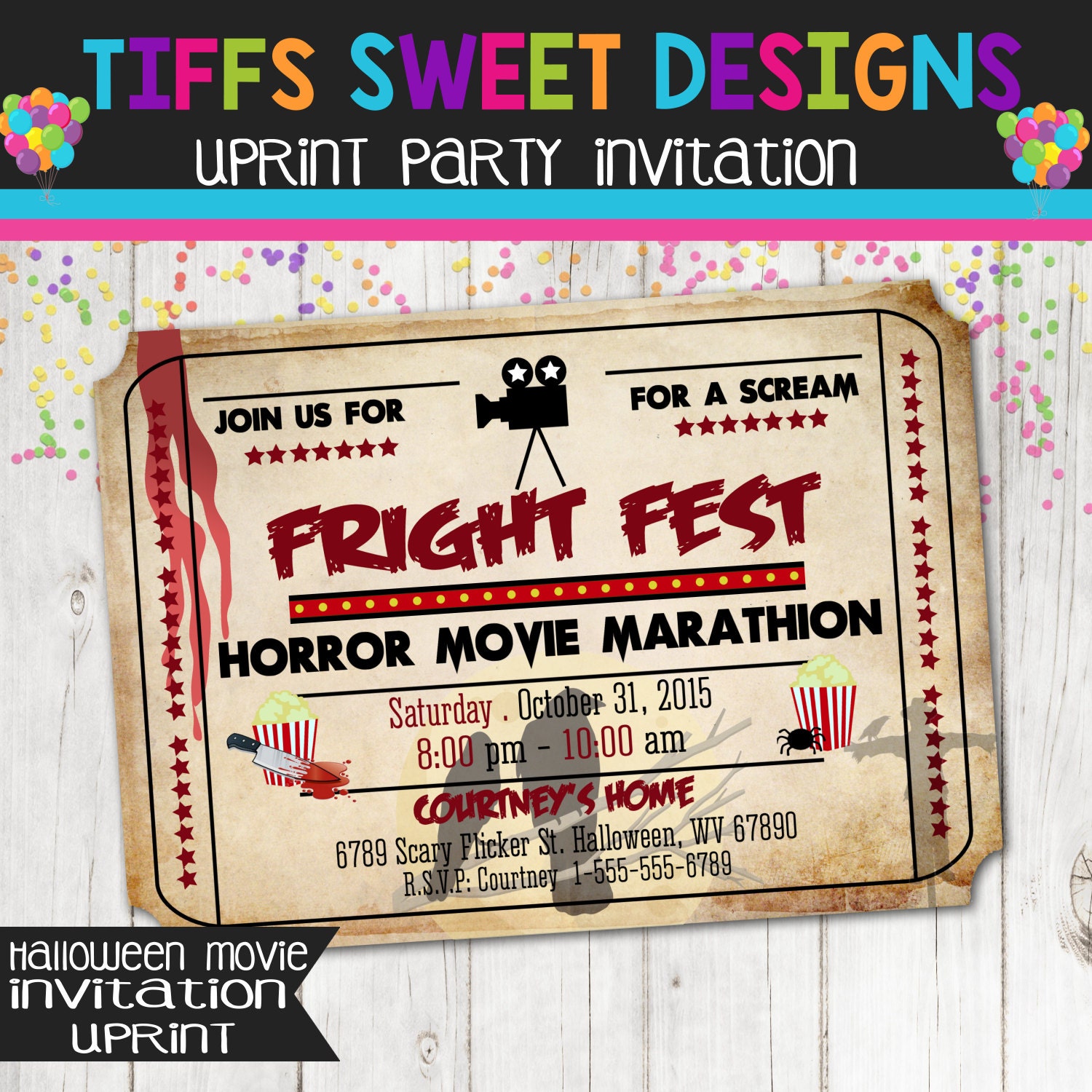 Fright Fest Horror Movie Marathon Movie Ticket Invitation